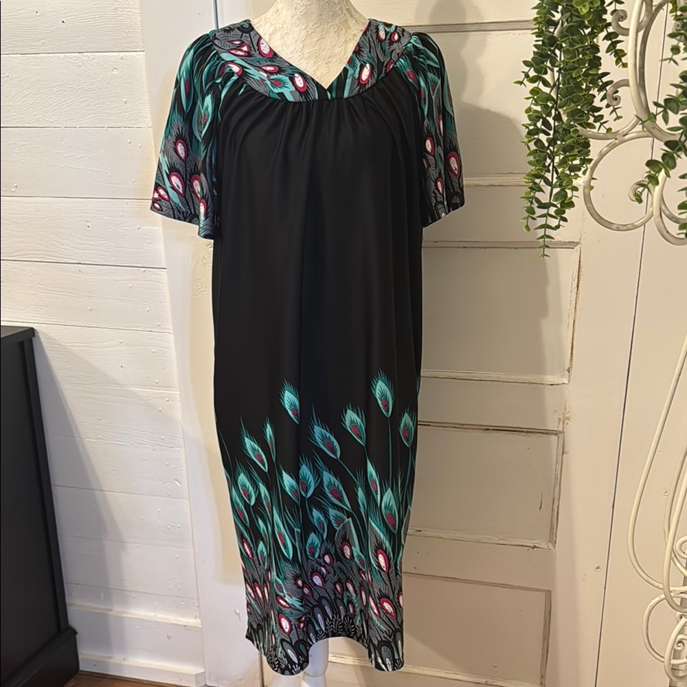 Anthony Richards Mumu Kaftan House Dress Sz MD Medium Pockets Short Sleeve Peaco